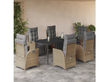 vidaXL 7-dielna záhr. jedálenská sada s vankúšmi mix béžovej polyratan