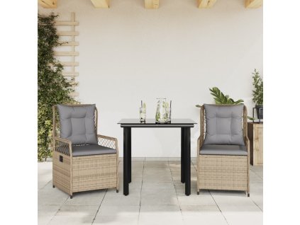 vidaXL 3-dielna záhradná jedálenská súprava a vankúše béžová polyratan