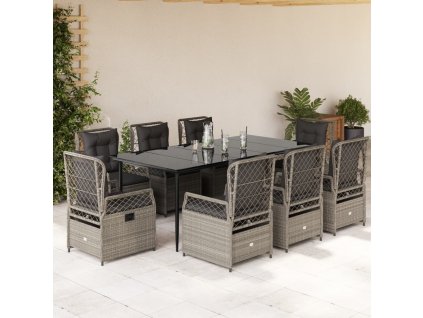 vidaXL 9-dielna záhradná jedálenská súprava s vankúšmi sivá polyratan