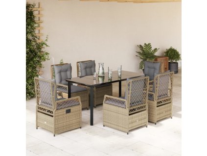 vidaXL 7-dielna záhradná jedálenská súprava a vankúše béžová polyratan