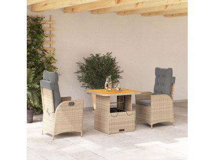 vidaXL 3-dielna záhradná jedálenská súprava a vankúše béžová polyratan