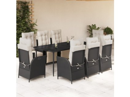 vidaXL 9-dielna záhradná jedálenská sada s vankúšmi čierna polyratan
