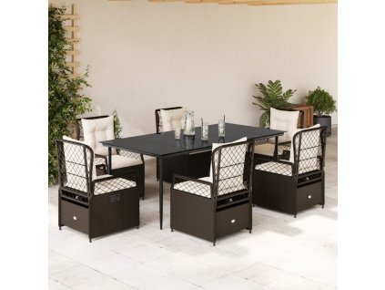 vidaXL 7-dielna záhradná jedálenská súprava a vankúše hnedá polyratan