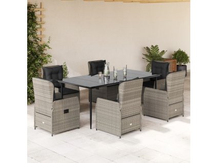 vidaXL 7-dielna záhradná jedálenská sada vankúše bledosivá polyratan