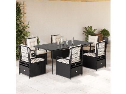 vidaXL 7-dielna záhradná jedálenská súprava a vankúše čierna polyratan