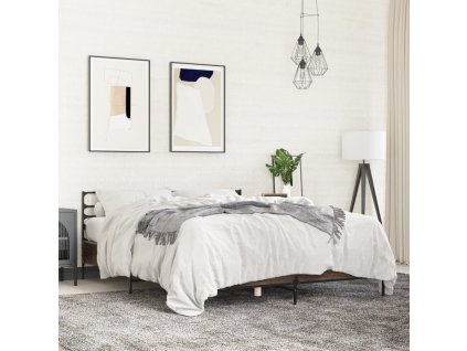 vidaXL Posteľný rám hnedý dub 160x200 cm kompozitné masív a kov