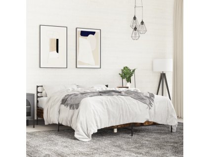 vidaXL Posteľný rám dymový dub 150x200 cm kompozitné drevo a kov
