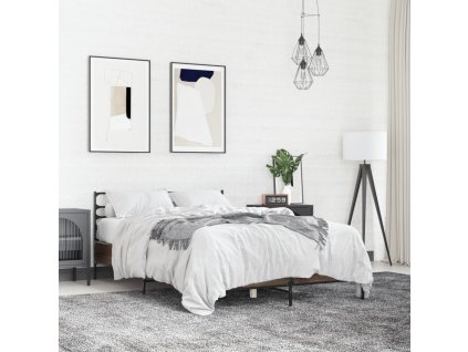 vidaXL Posteľný rám hnedý dub 135x190 cm kompozitné drevo a kov
