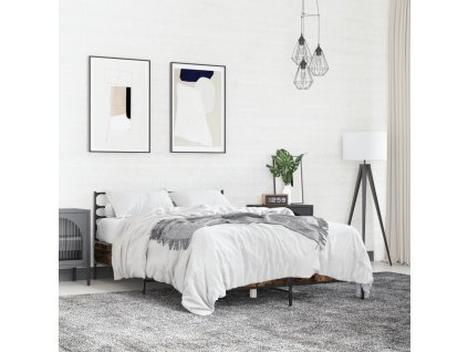 vidaXL Posteľný rám dymový dub 135x190 cm kompozitné drevo a kov