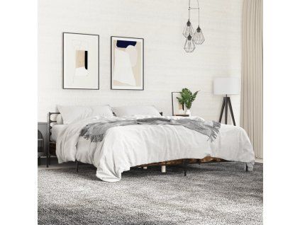 vidaXL Posteľný rám dymový dub 180x200 cm kompozitné drevo a kov