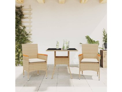 vidaXL 3-dielna záhradná jedálenská súprava+podložky, béžová polyratan