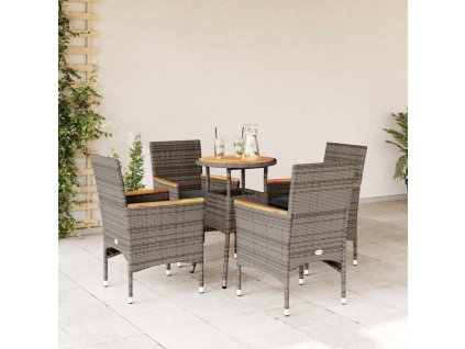 vidaXL 5-dielna záhradná súprava s vankúšmi sivá polyratan a akácia