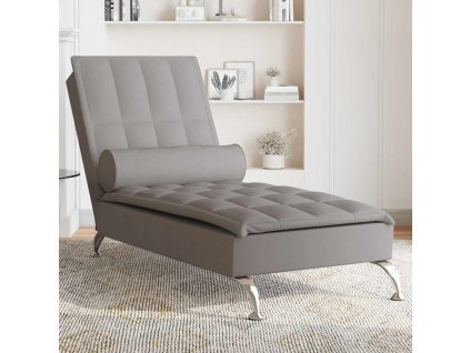 vidaXL Masážna leňoška s valcom sivohnedá látka