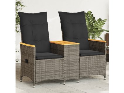 vidaXL Sklápacia záhradná pohovka 2-miestna so stolom sivá polyratan