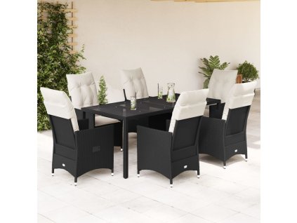 vidaXL 7-dielna záhradná jedálenská súprava a vankúše čierna polyratan