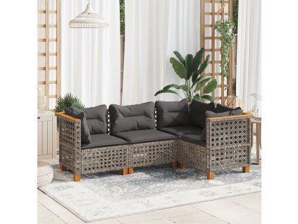 vidaXL 4-dielna záhradná sedacia súprava a vankúše polyratan sivá