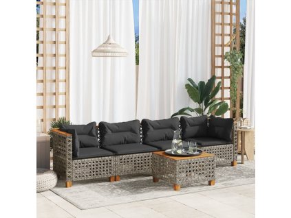 vidaXL 5-dielna záhradná súprava pohoviek s vankúšmi sivá polyratanová