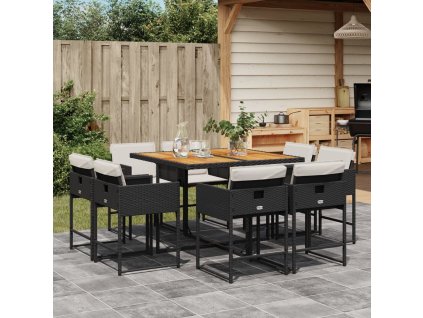 vidaXL 9-dielna záhradná jedálenská sada s vankúšmi čierna polyratan