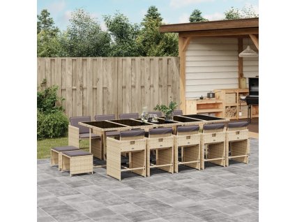 vidaXL 15-dielna záhrad. jedálenská sada vankúše mix béžovej polyratan