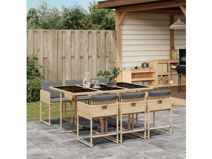 vidaXL 7-dielna záhr. jedálenská sada s vankúšmi mix béžovej polyratan