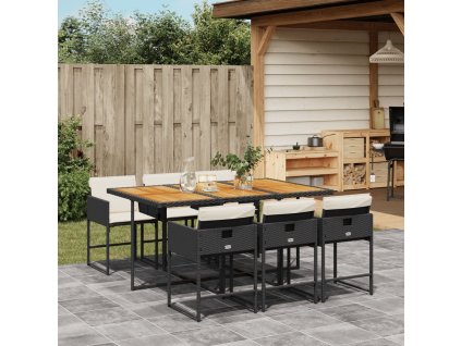 vidaXL 7-dielna záhradná jedálenská súprava a vankúše čierna polyratan