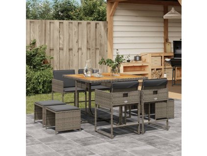 vidaXL 9-dielna záhradná jedálenská sada s podložkami sivá polyratan