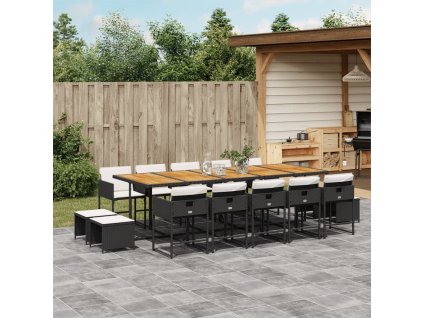 vidaXL 15-dielna záhr. jedálenská súprava s vankúšmi čierna polyratan