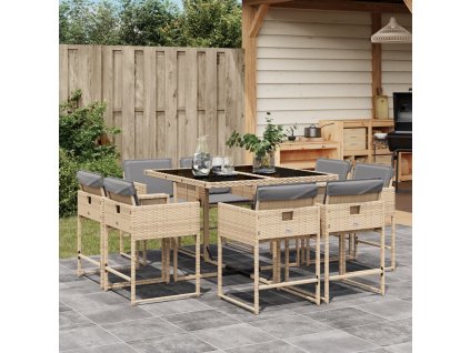 vidaXL 9-dielna záhr. jedálenská sada s vankúšmi mix béžovej polyratan