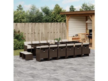 vidaXL 17-dielna záhradná jedálenská súprava a vankúše hnedá polyratan