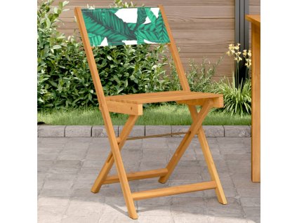 vidaXL Bistro stoličky 2 ks vzor listov akáciový masív a látka