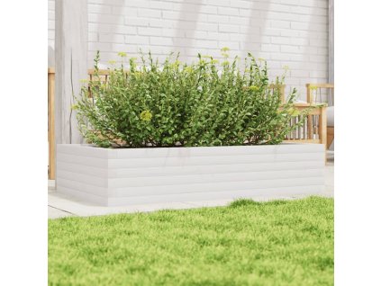 vidaXL Záhradný kvetináč biely 110x60x23 cm borovicový masív
