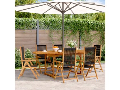 vidaXL 7 dielna záhradná jedálenská súprava čierna PP a masívne drevo