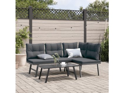 vidaXL Záhradné lavičky s vankúšmi 2 ks čierne práškovaná oceľ