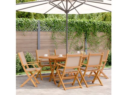 vidaXL Skladacie záhr. stoličky 6 ks sivohnedé látka a masívne drevo