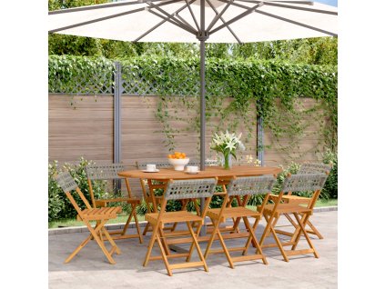 vidaXL Skladacie záhradné stoličky 8 ks sivé polyratan a masívne drevo