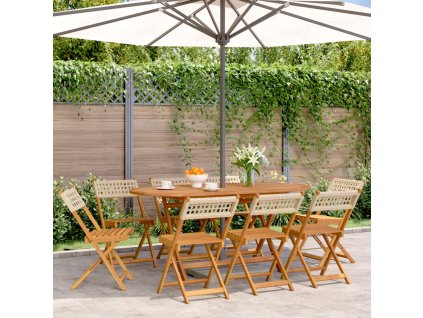 vidaXL Skladacie záhr. stoličky 8 ks béžové polyratan a masívne drevo