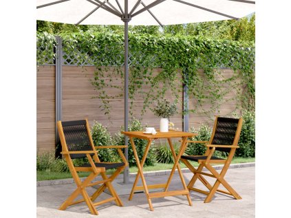 vidaXL 3-dielna bistro súprava čierna polypropylén+drevený masív