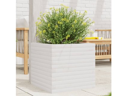 vidaXL Záhradný kvetináč biely 50x50x45,5 cm masívna borovica