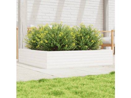 vidaXL Záhradný kvetináč biely 110x110x23 cm borovicový masív