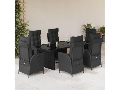 vidaXL 7-dielna záhradná jedálenská súprava a vankúše čierna polyratan