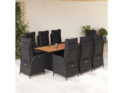 vidaXL 9-dielna záhradná jedálenská sada s vankúšmi čierna polyratan