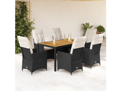 vidaXL 7-dielna záhradná jedálenská súprava a vankúše čierna polyratan