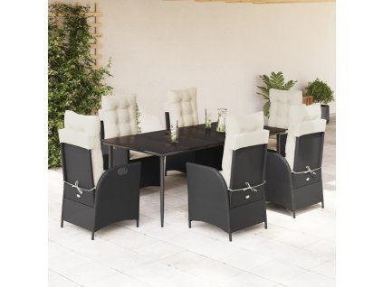 vidaXL 7-dielna záhradná jedálenská súprava a vankúše čierna polyratan
