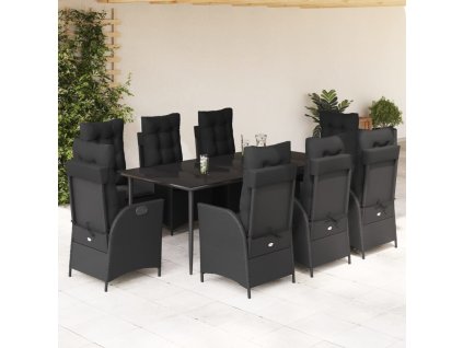 vidaXL 9-dielna záhradná jedálenská sada s vankúšmi čierna polyratan