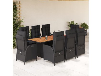 vidaXL 9-dielna záhradná jedálenská sada s vankúšmi čierna polyratan