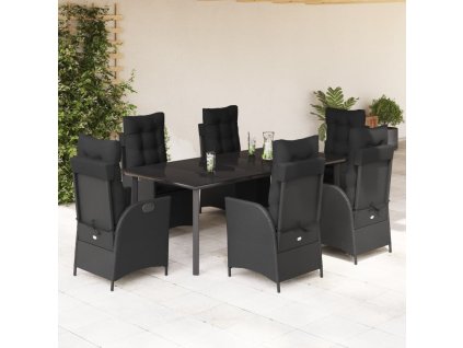 vidaXL 7-dielna záhradná jedálenská súprava a vankúše čierna polyratan