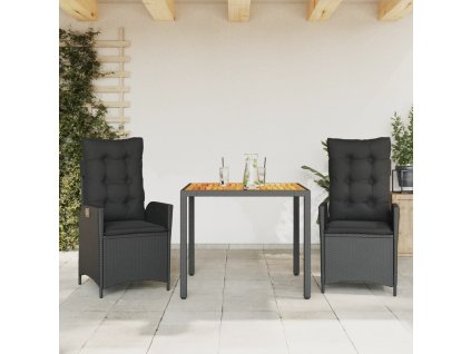 vidaXL 3-dielna záhradná jedálenská sada s vankúšmi čierna polyratan