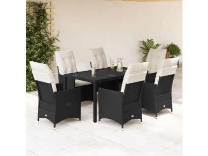 vidaXL 7-dielna záhradná jedálenská súprava a vankúše čierna polyratan