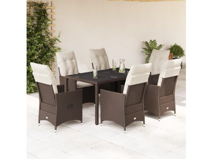 vidaXL 7-dielna záhradná jedálenská súprava a vankúše hnedá polyratan
