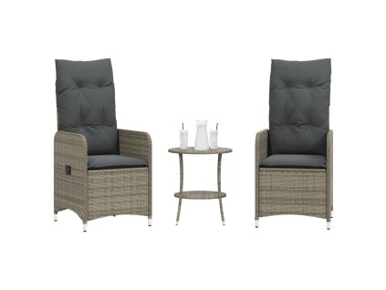 vidaXL Sklápacie záhradné kreslá 2 ks so stolíkom, sivé, polyratan